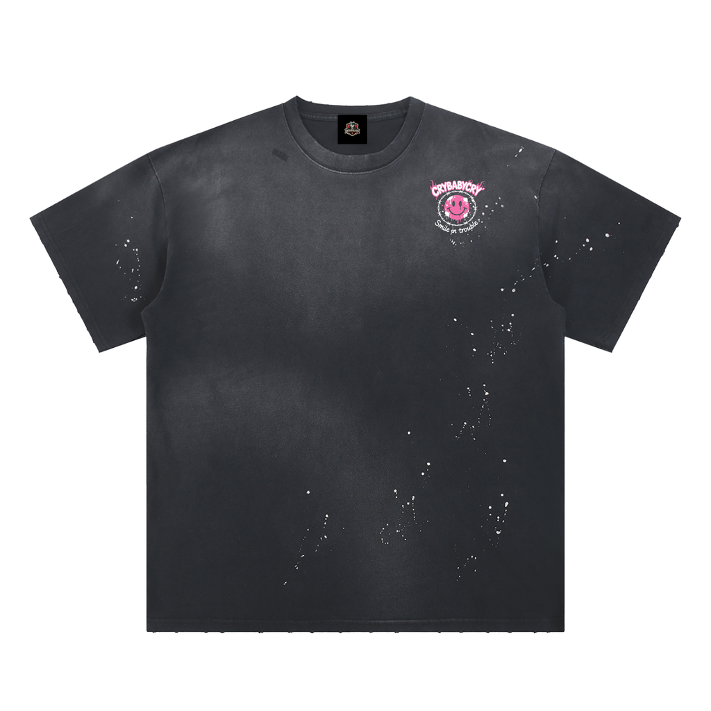 Hand-Frayed Sunfade Paint Splatter T-Shirt