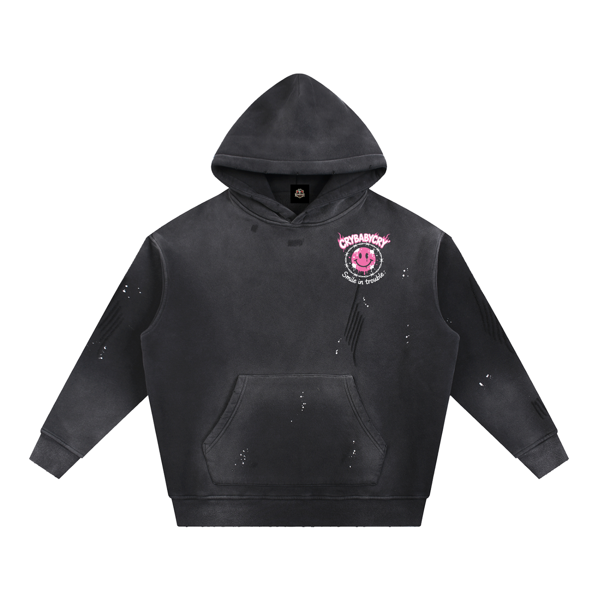Vintage Washed Frayed Fleece Hoodie